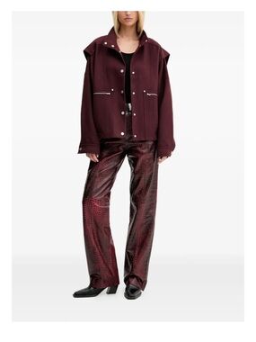 Oversized Burgundy Wide-Leg Jacket with Snap Front